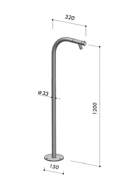 Freistehender Gartenwasserhahn Spring von Fontealta mit Wasserhahn technische Zeichnung 1200